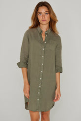 LAUREN – Linen Tunic 3/4 Sleeves Flared Cut – Women – Khaki